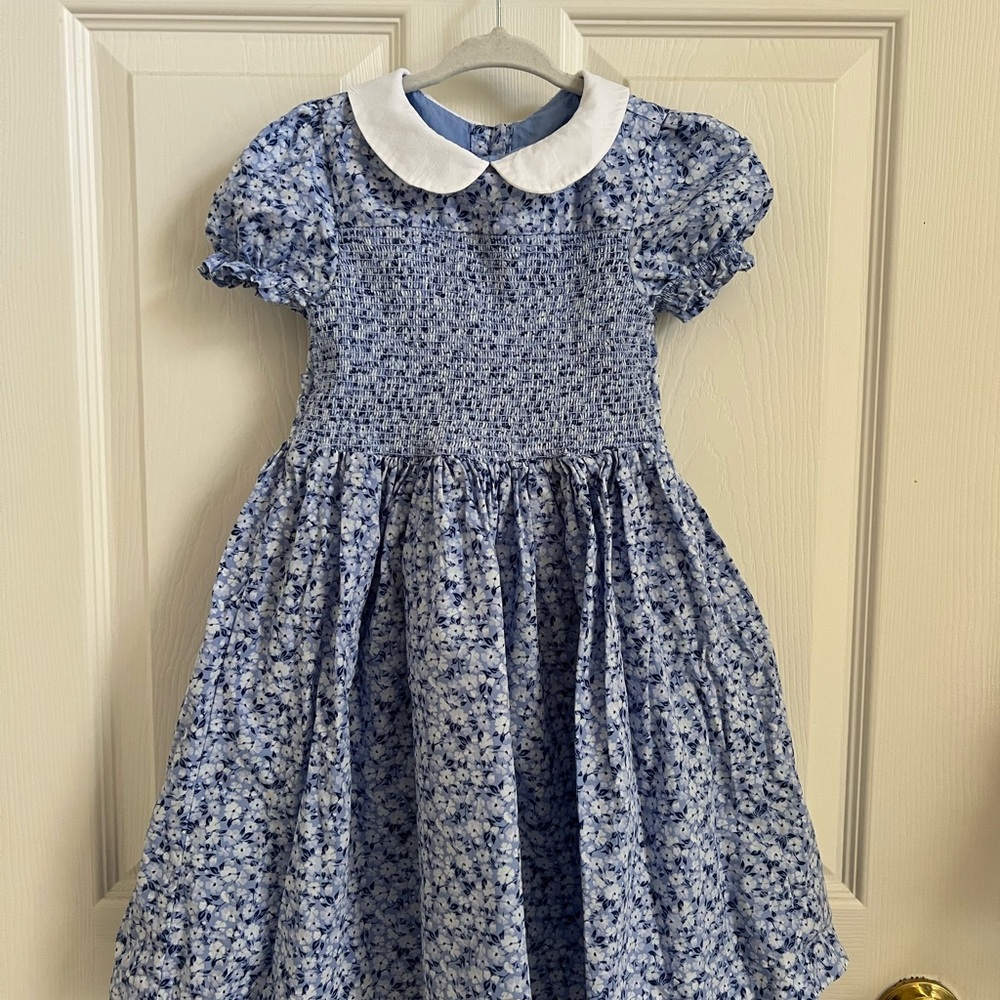Janie and Jack Blue Smocked Sundress with Puff Sleeves